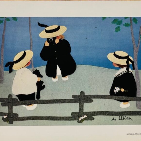 L’Éternel Triangle by Diane Éthier – 17"x13" Vintage Whimsical Art Print - Picture 1 of 4